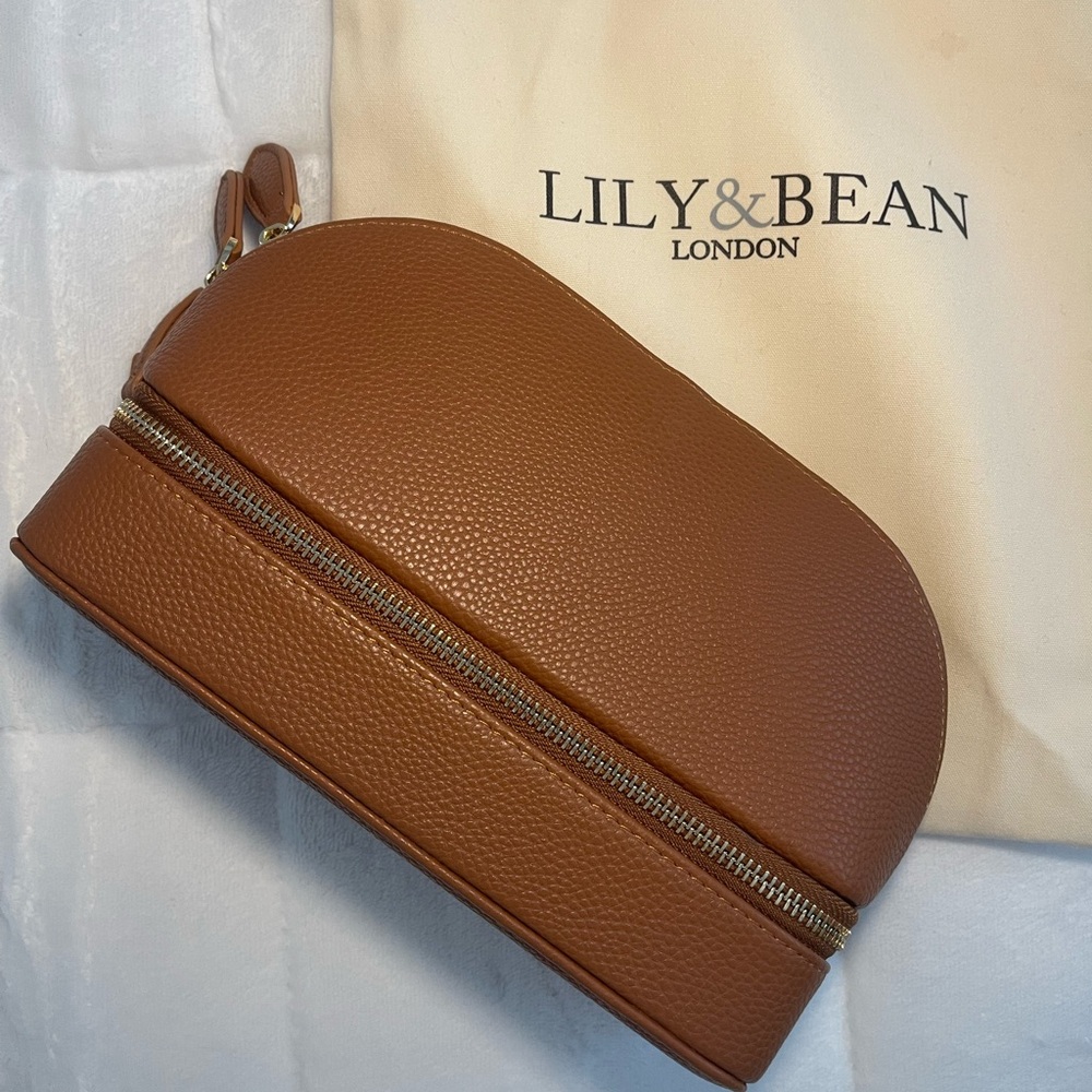 NEW Lily & Bean London Grained Leather Vanity Case - Tan (brown)